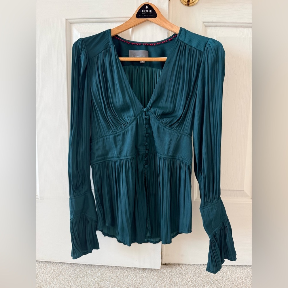 Anthropology Deep V silky blouse